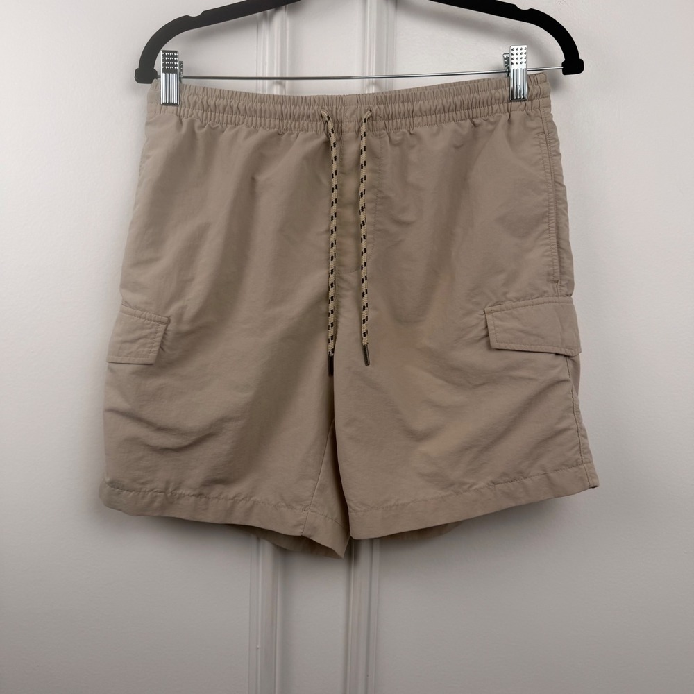 Original Use Mens Tan Nylon Cargo Shorts Elastic Waist Khaki Size S Small